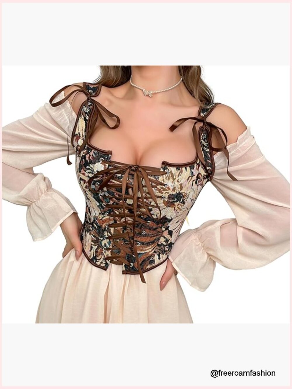 Vintage Floral Lace-Up Boned Corset Top Overbust Bustier Shapewear